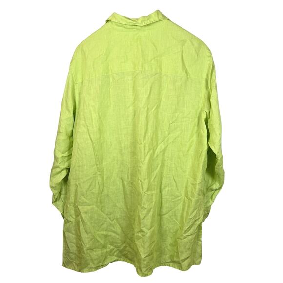 Elisabeth Women's Size 16 Button Up Shirt 100% Linen Long Sleeves Lime Green - Picture 2 of 9